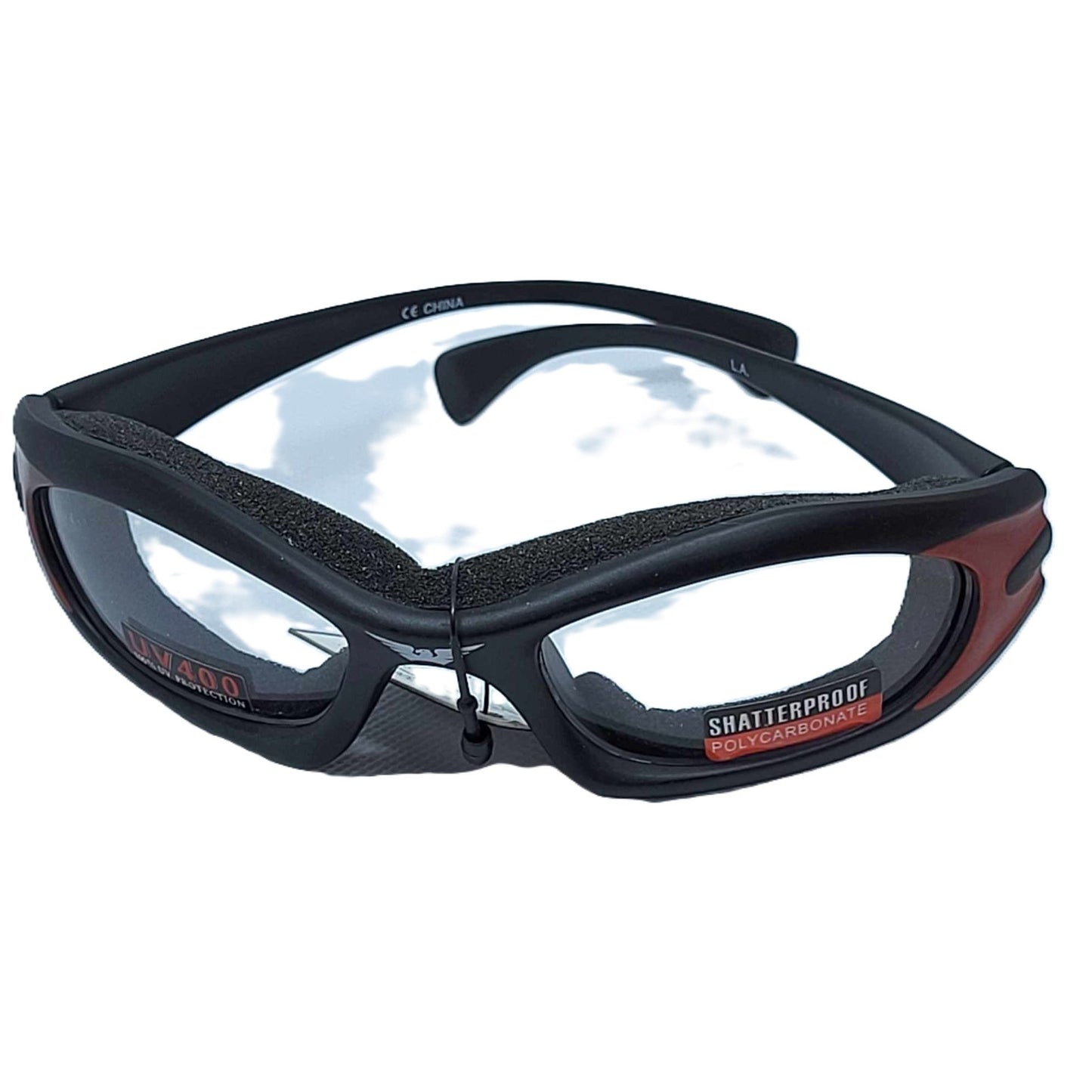 Global Vision L.A. Orange Shatterproof Clear Lense motorcycle glasses-front