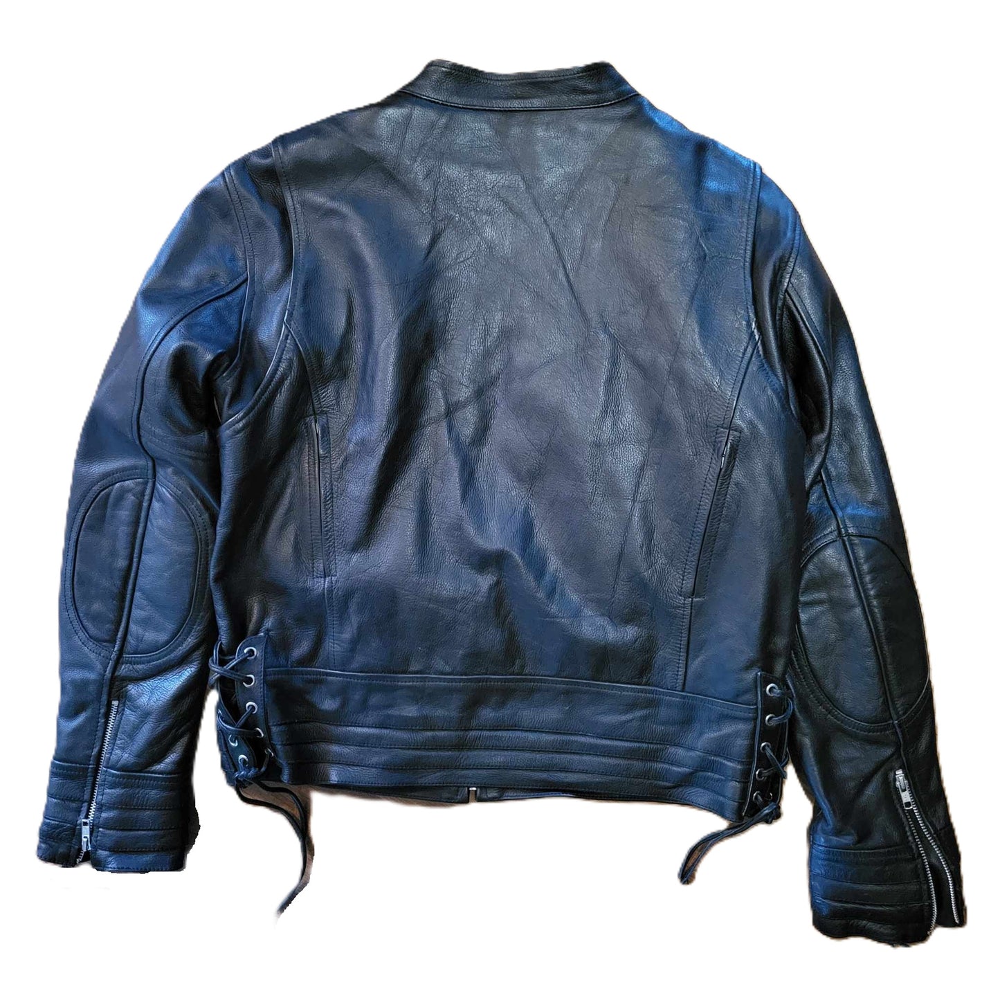Ladies Leather Motorcycle Biker Jacket-Laced sleeve-back-view