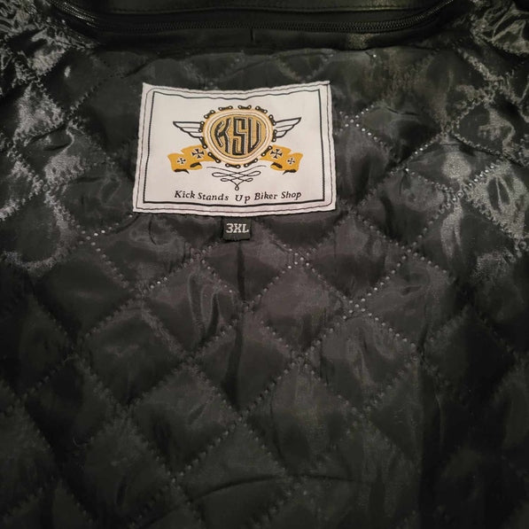 Ladies Leather Motorcycle Biker Jacket-Laced sleeve-inside label