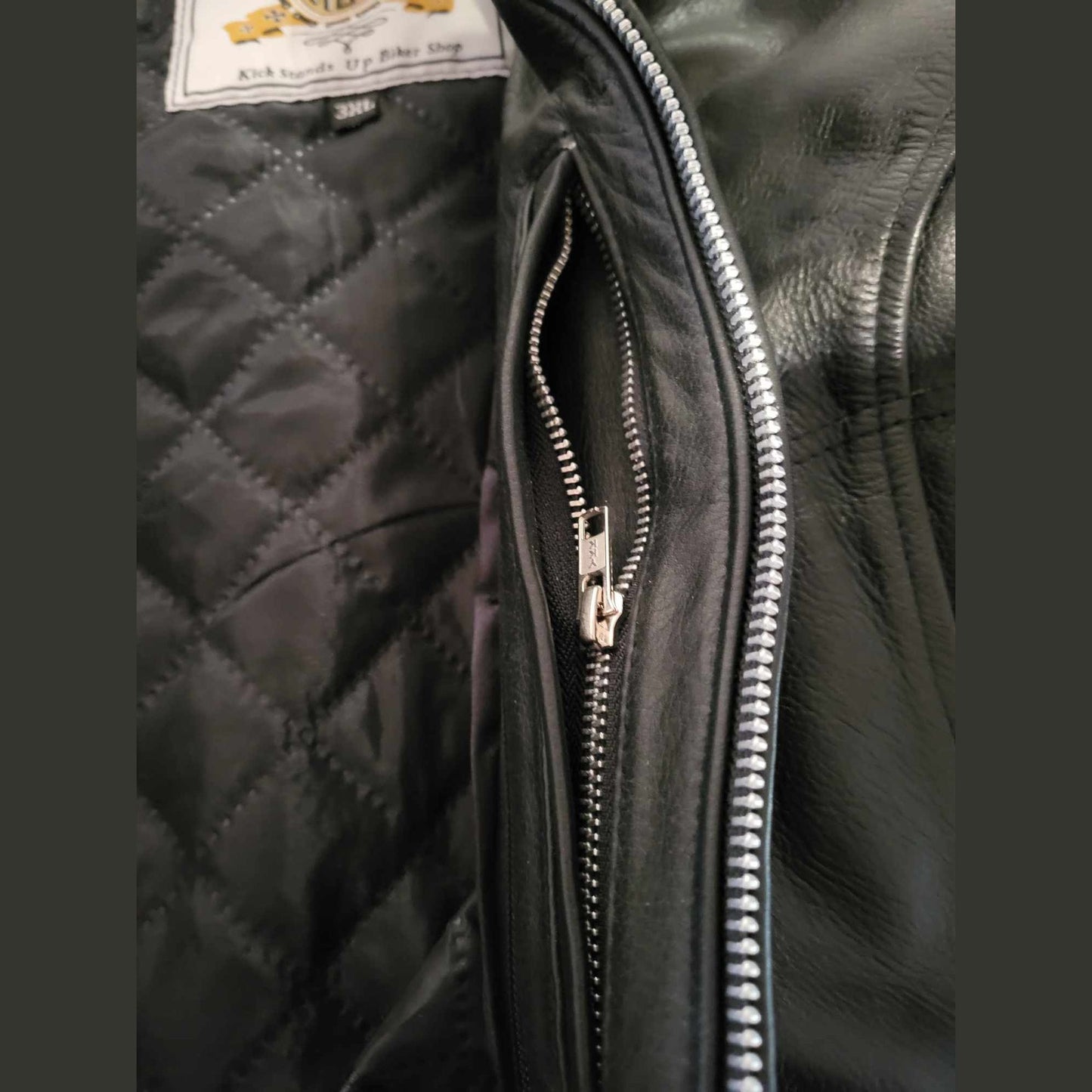 Ladies Leather Motorcycle Biker Jacket-Laced sleeve-zippered inside pocket