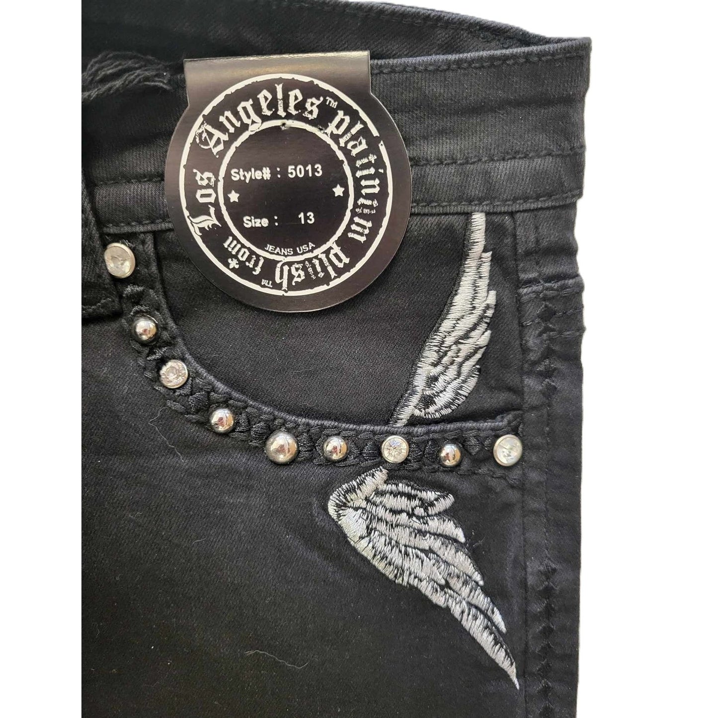 Los Angeles Platinum Plus Ladies Black Winged Skull Jeans-pic1
