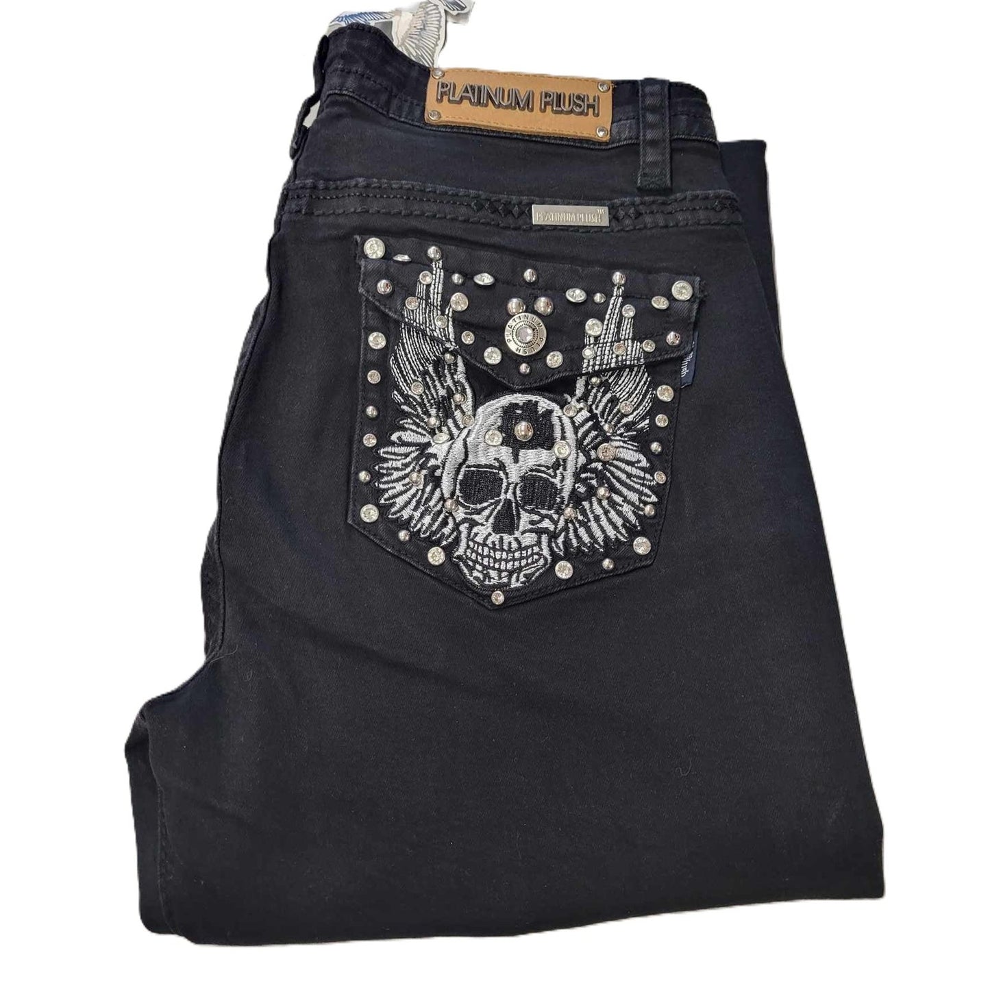 Los Angeles Platinum Plus Ladies Black Winged Skull Jeans-pic2
