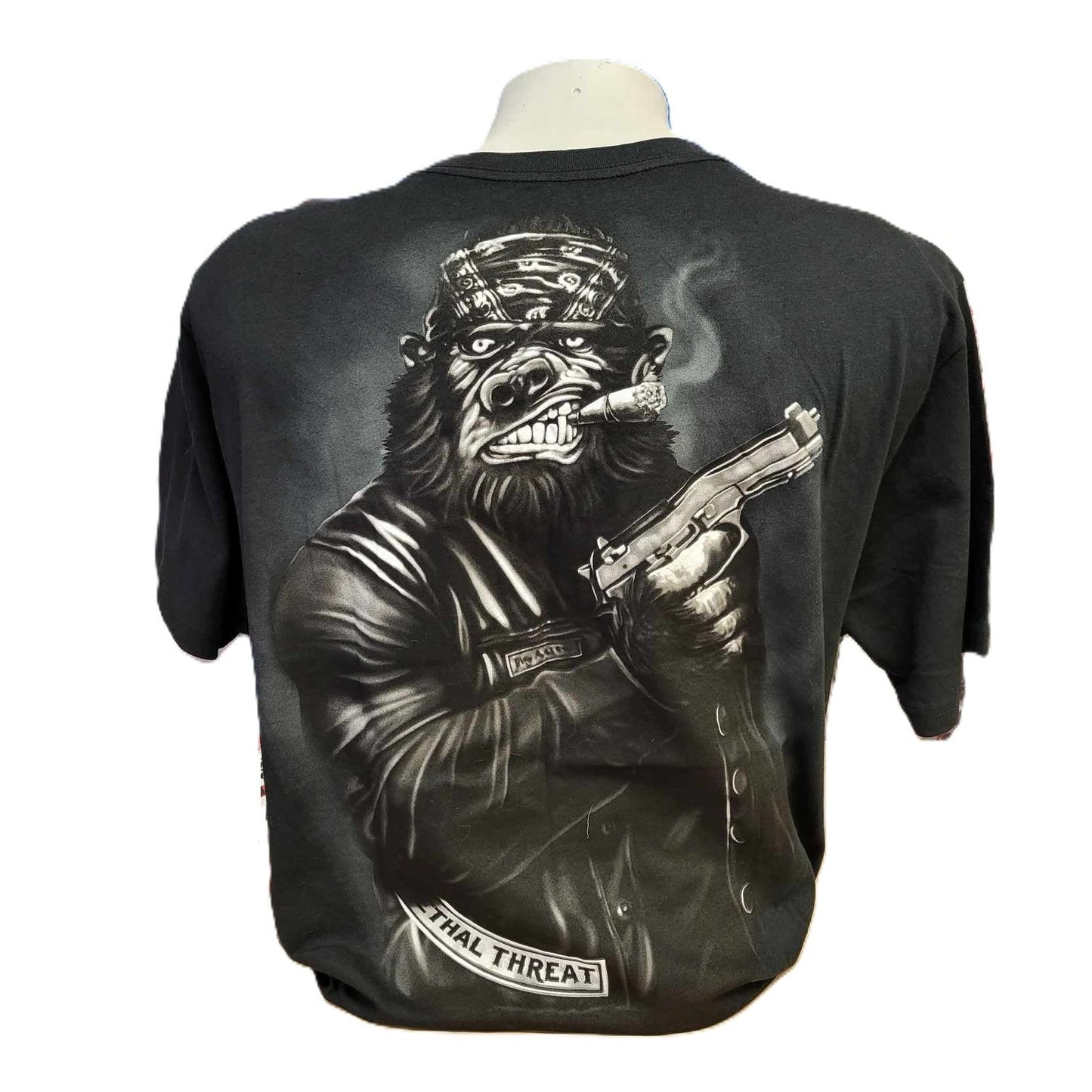 Lethal Threat Men's T-Shirt 2XL -Gorilla with Gun-back