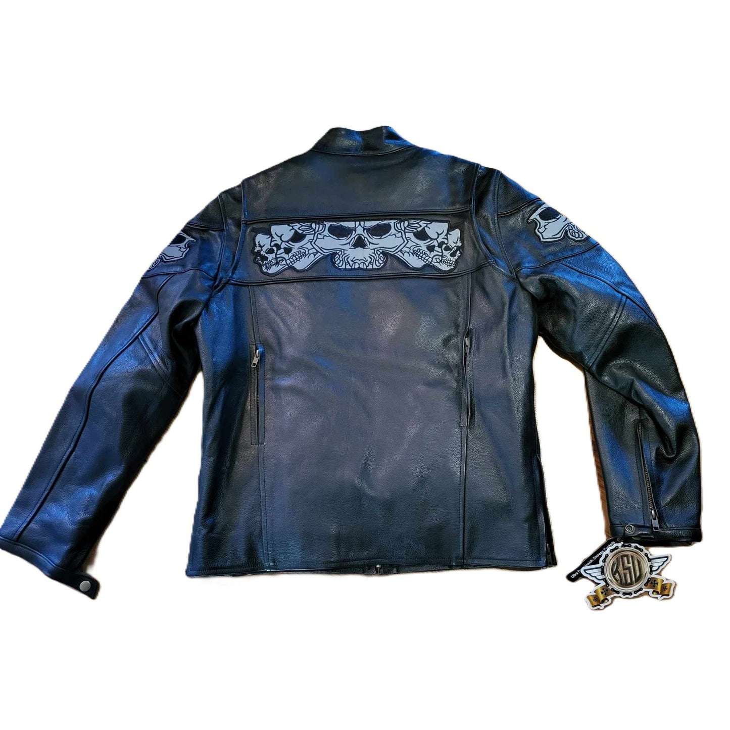 Men's Illuminating Skull Leather Motorcycle Biker Jacket back view