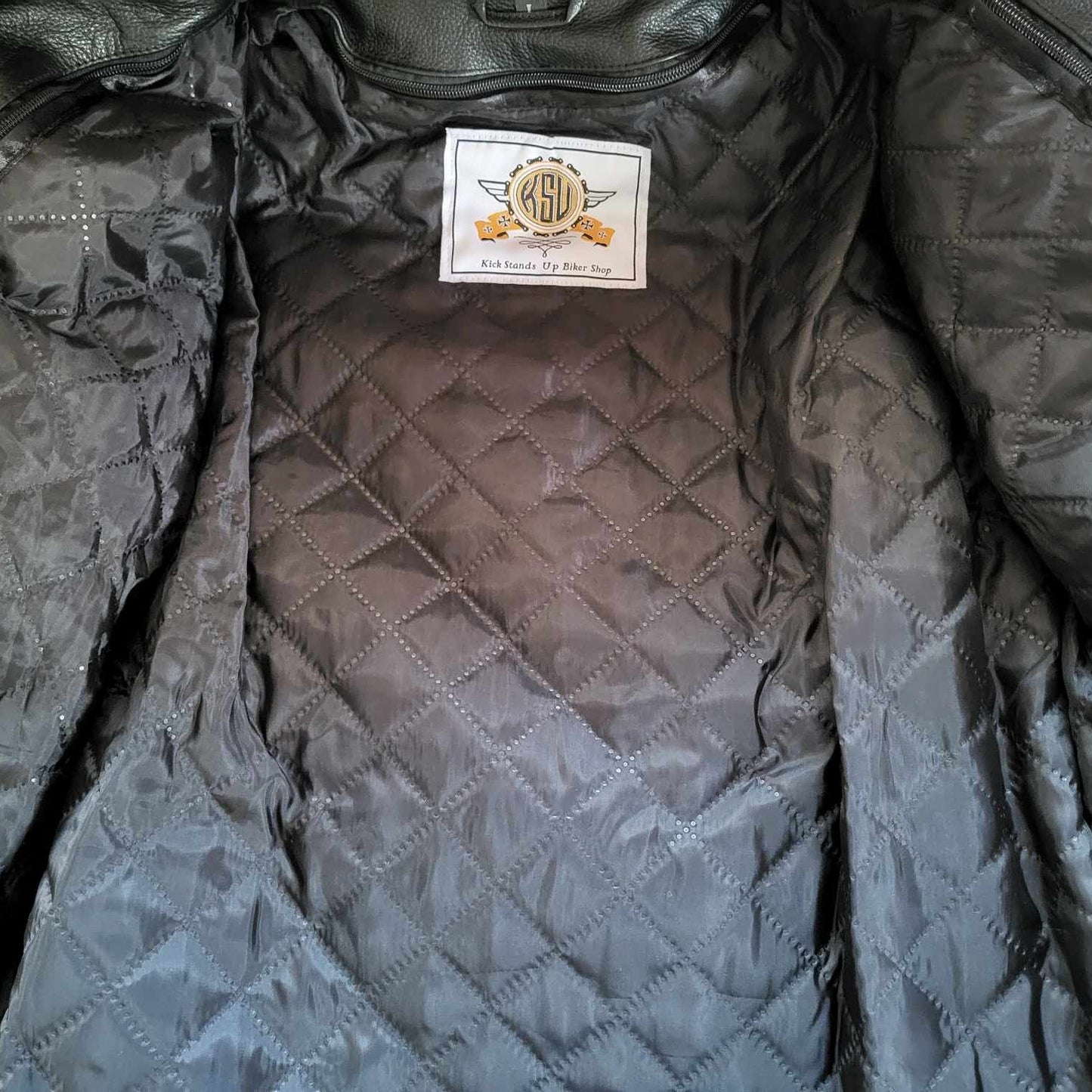 Men's Illuminating Skull Leather Motorcycle Biker Jacket inside view