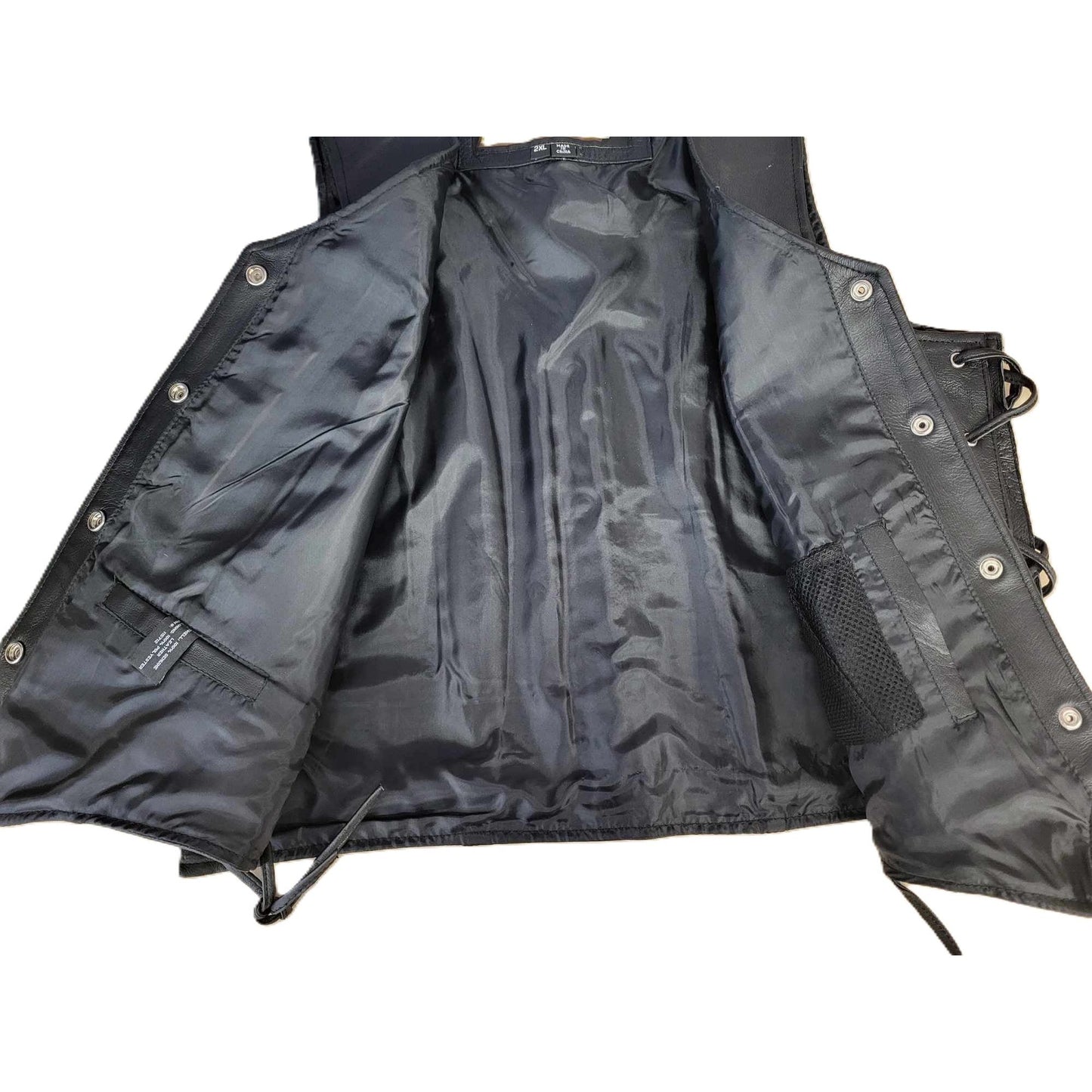 McLoud Ladies V-neck Laceup Leather Motorcycle Biker Vest inside view