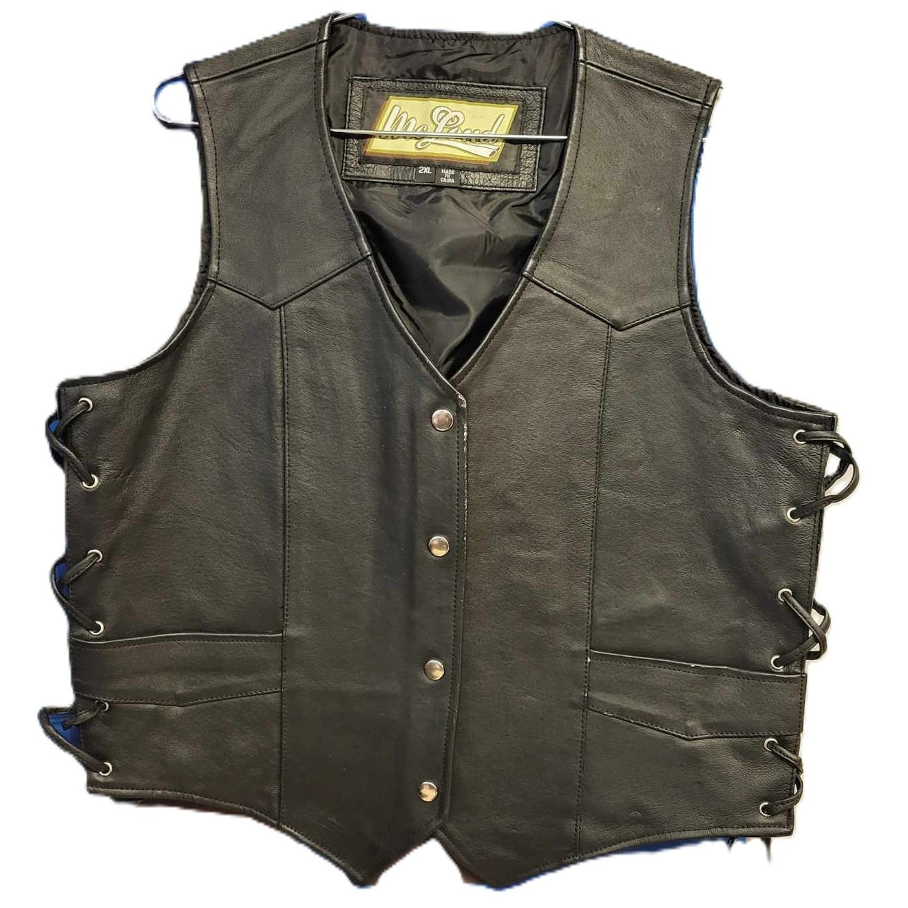 McLoud Ladies V-neck Laceup Leather Motorcycle Biker Vest front view