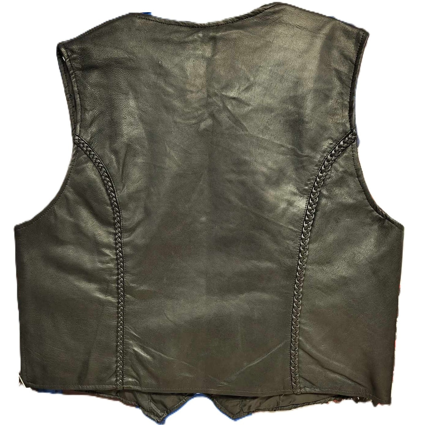 Milwaukee Ladies Leather Braided & Zipper V-neck Motorcycle Biker Vest back view
