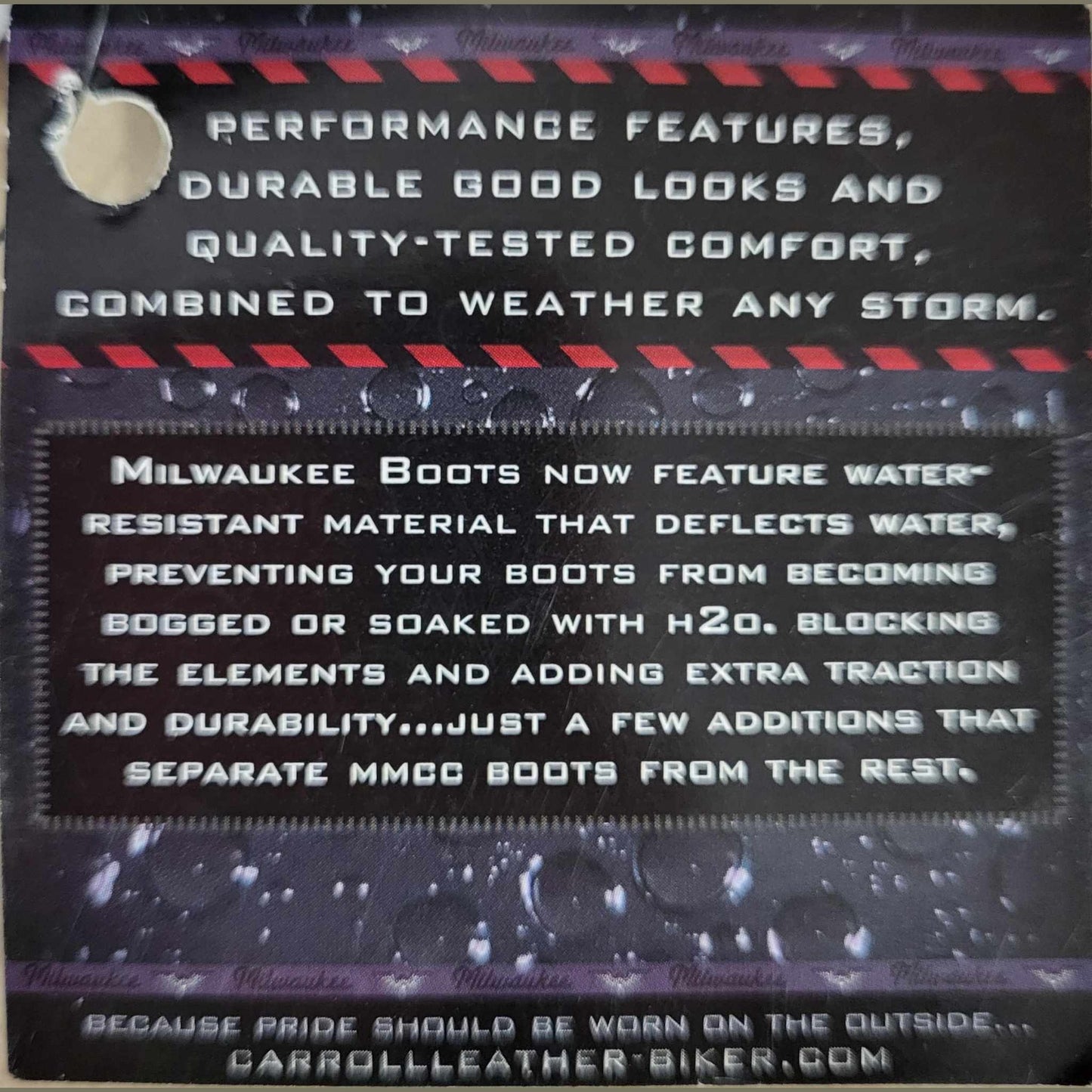 Milwaukee performance footwear info tag