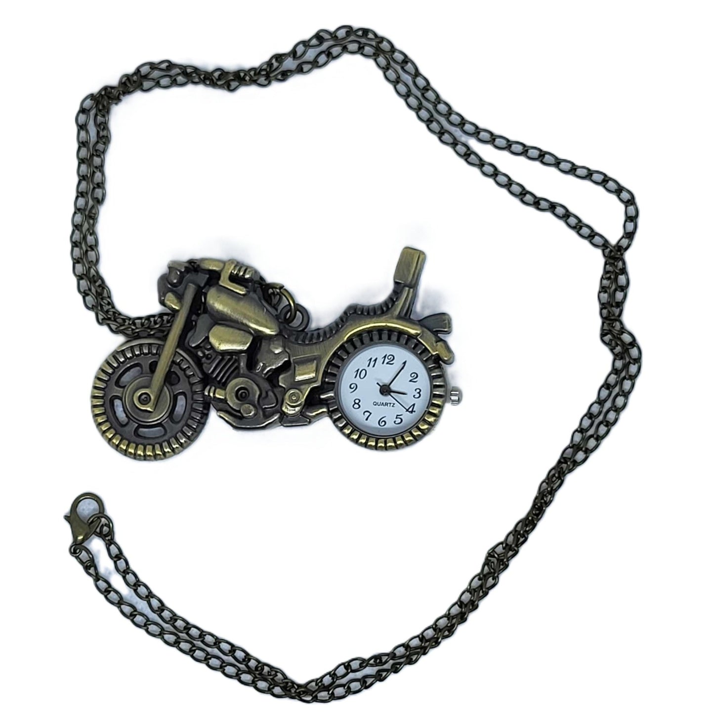 Antiqued Bronze Motorcycle Necklace Watch
