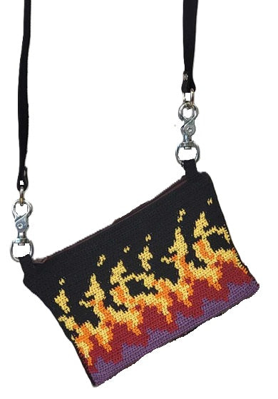 Nemesis Creations Hand Crocheted Biker Hip Purse w/Shoulder Strap-Black w/Flames