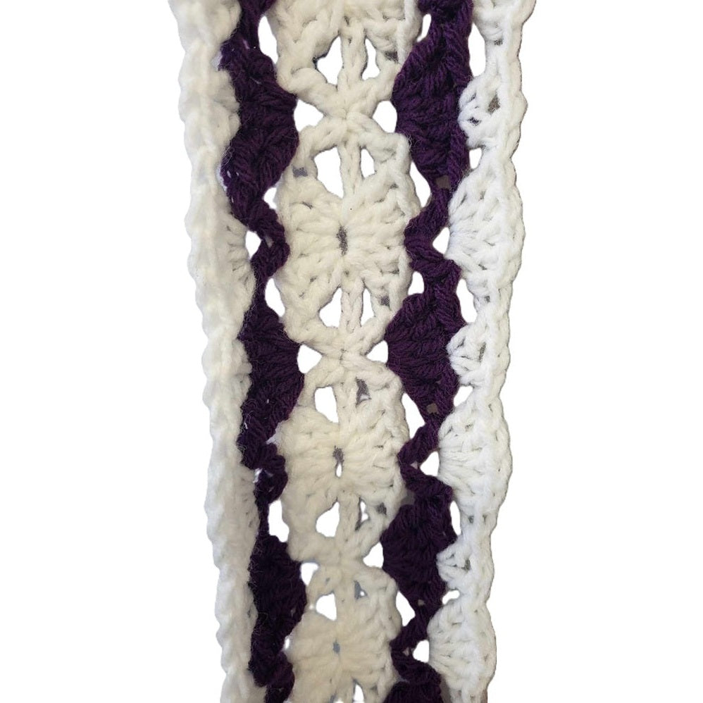White on purple scarf