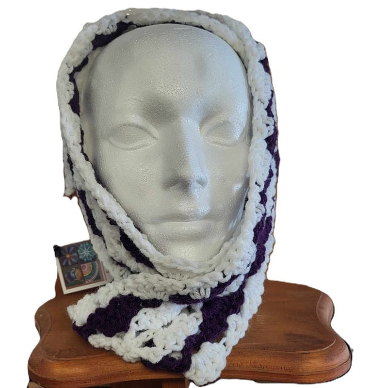 White on purple scarf