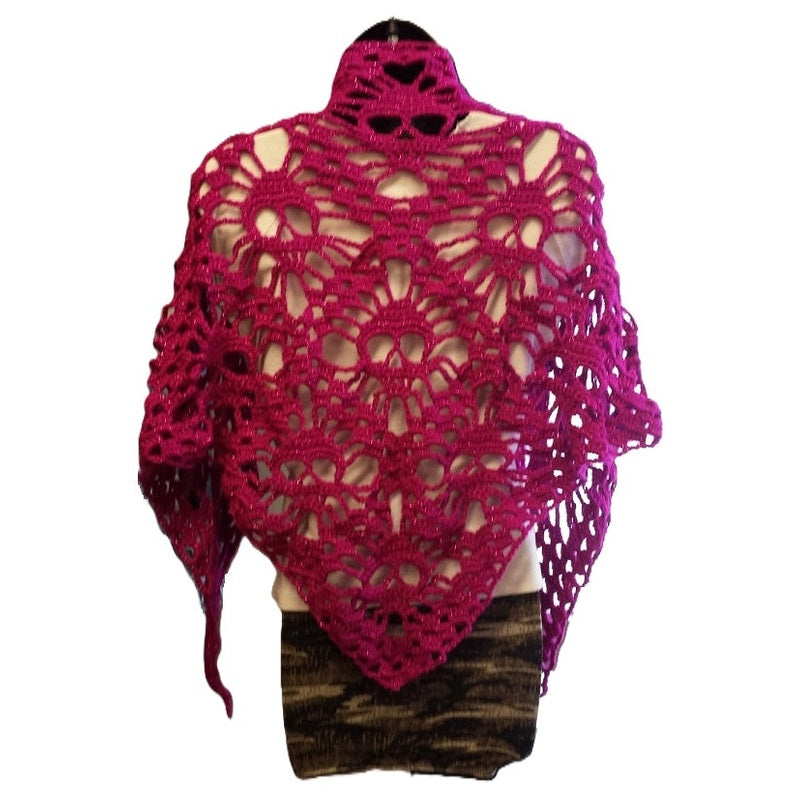 Nemesis Creations Hand Crocheted Skull Shawl-Pink with Sparkles