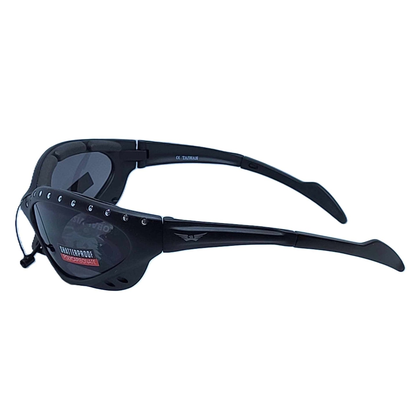 Global Vision NEPTUNE-STUDDED UV400 Shatterproof Padded Womens Motorcycle Glasses-side left