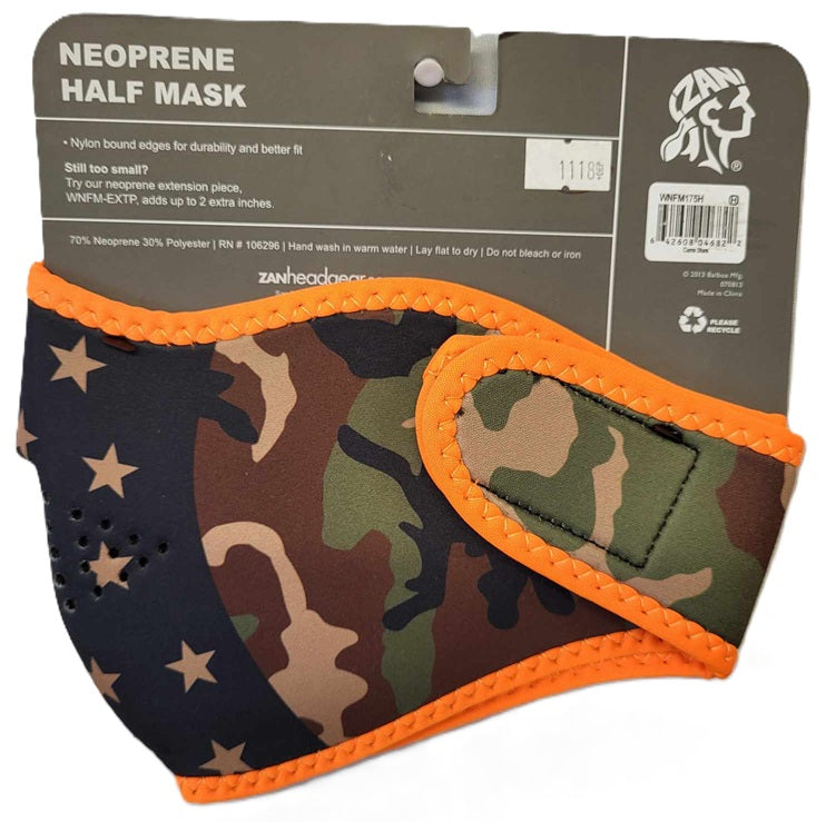 Zan camo and stars half mask information tag