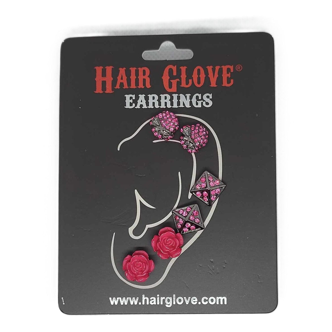 Hair Glove Stud Earring Sets on Card