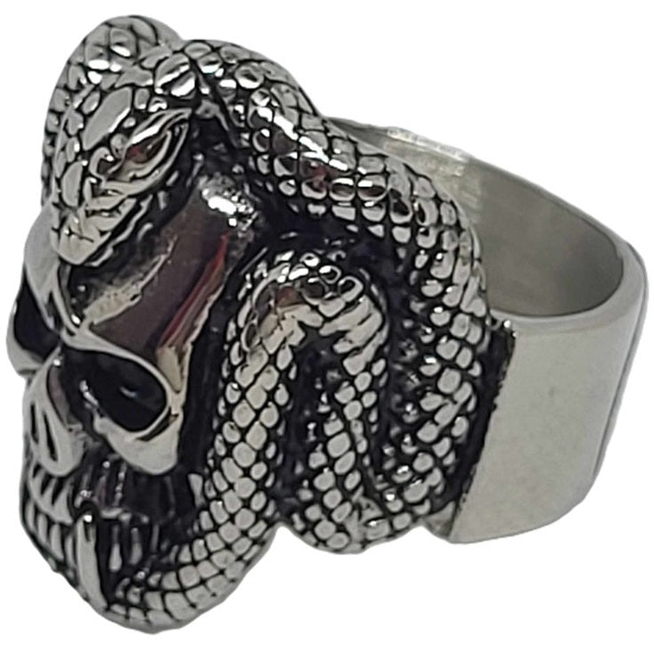 Skull with snake coil ring