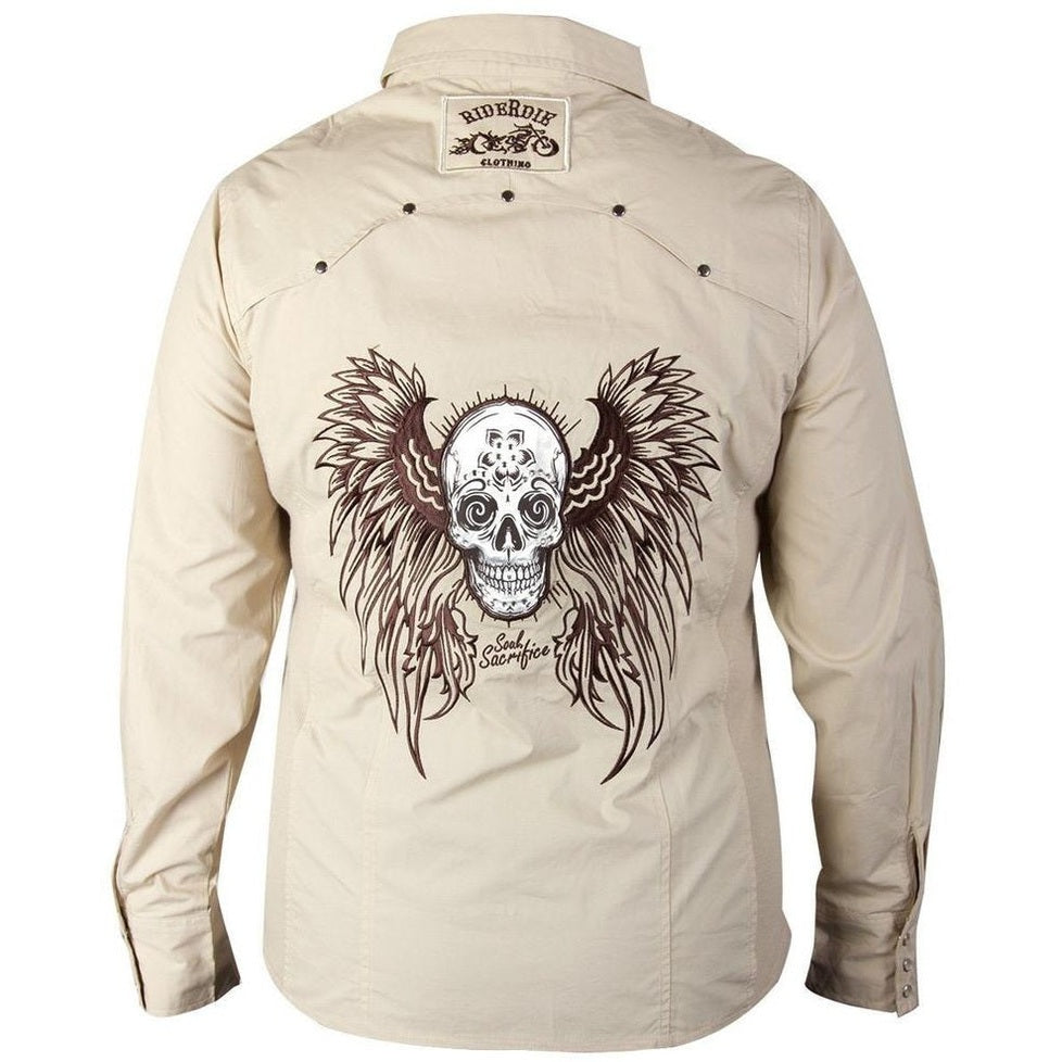 RideRDie "Soul Sacrifice" Ladies Beige Casual Shirt w/Snap Buttons