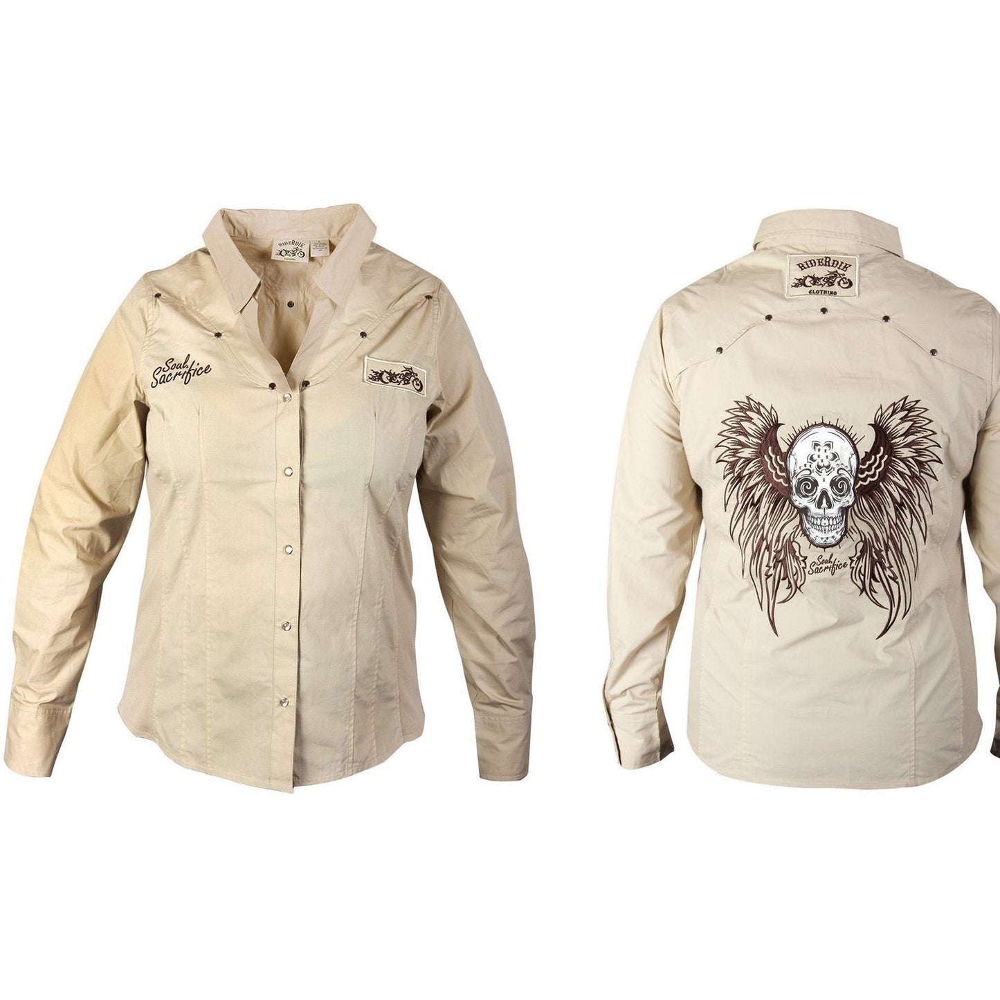 RideRDie "Soul Sacrifice" Ladies Beige Casual Shirt w/Snap Buttons
