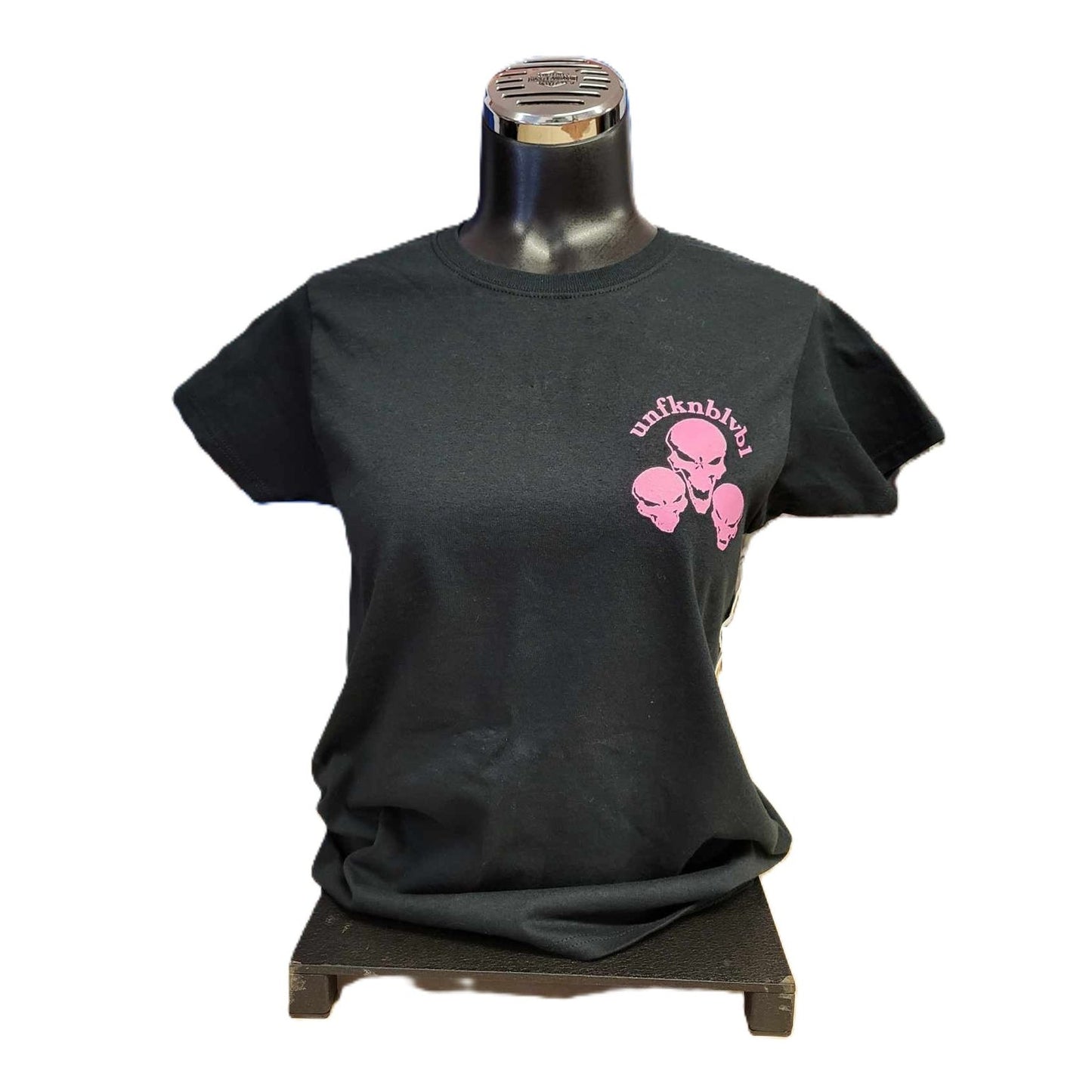 UNFKNBLVBL Ladies Pink Skull Tshirt Short Sleeve-front