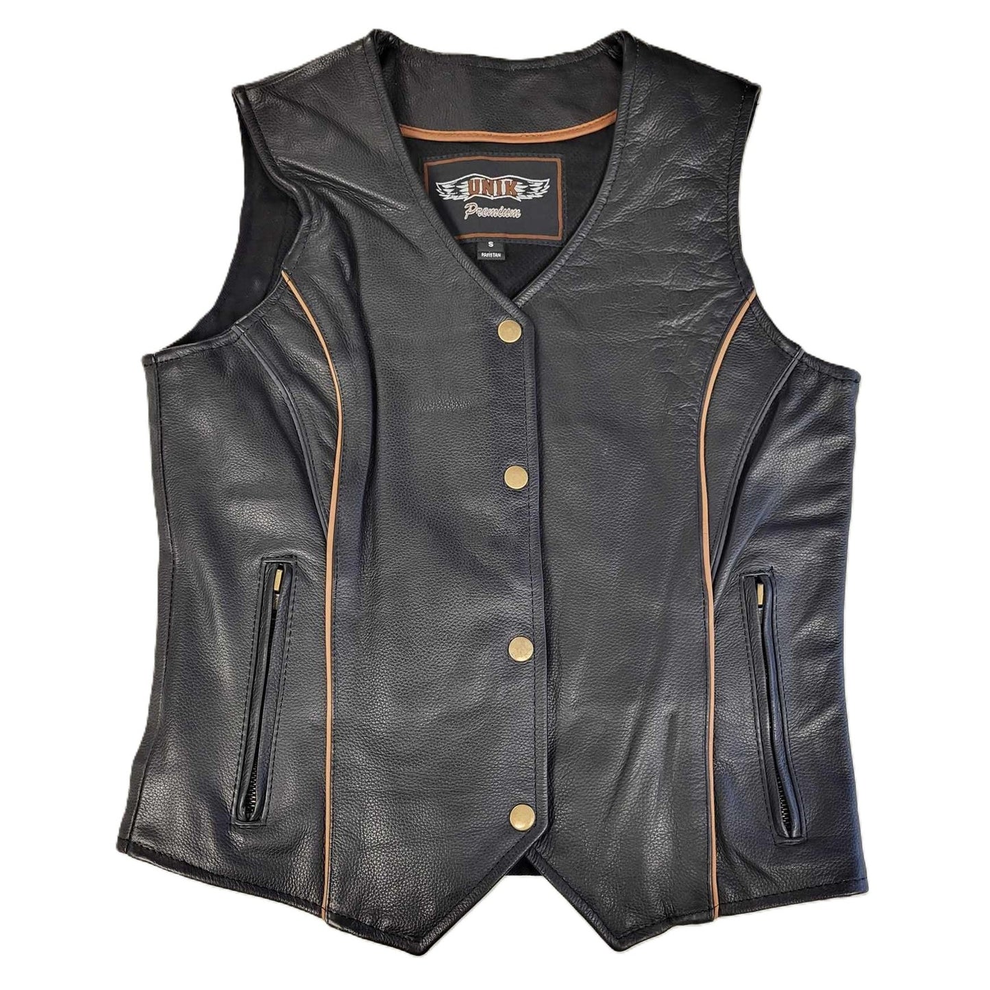 Unik Ladies Brown Wing Leather Motorcycle Biker Vest Small