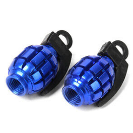 Aluminum Motorcycle Tire Valve Caps x 2-Grenade Blue