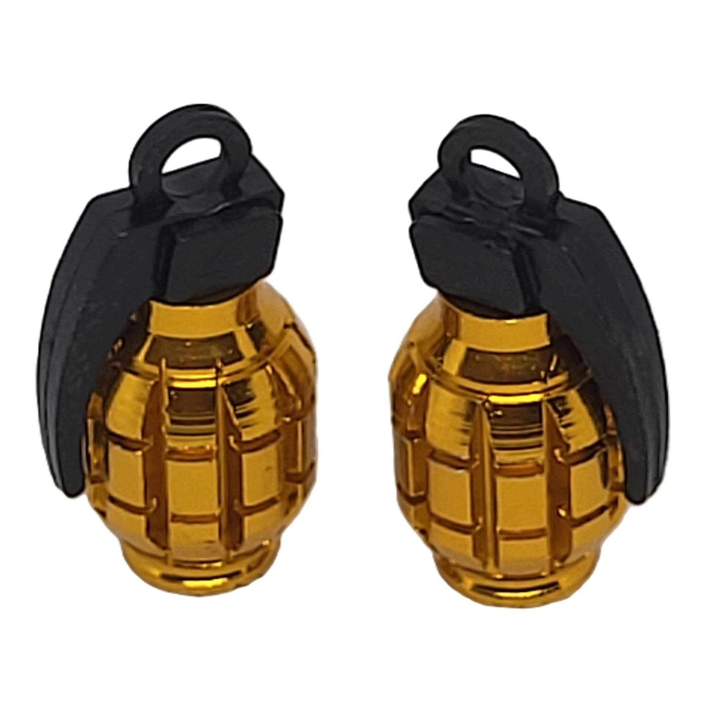 Aluminum Motorcycle Tire Valve Caps x 2-Grenade Gold