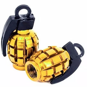 Aluminum Motorcycle Tire Valve Caps x 2-Grenade Gold