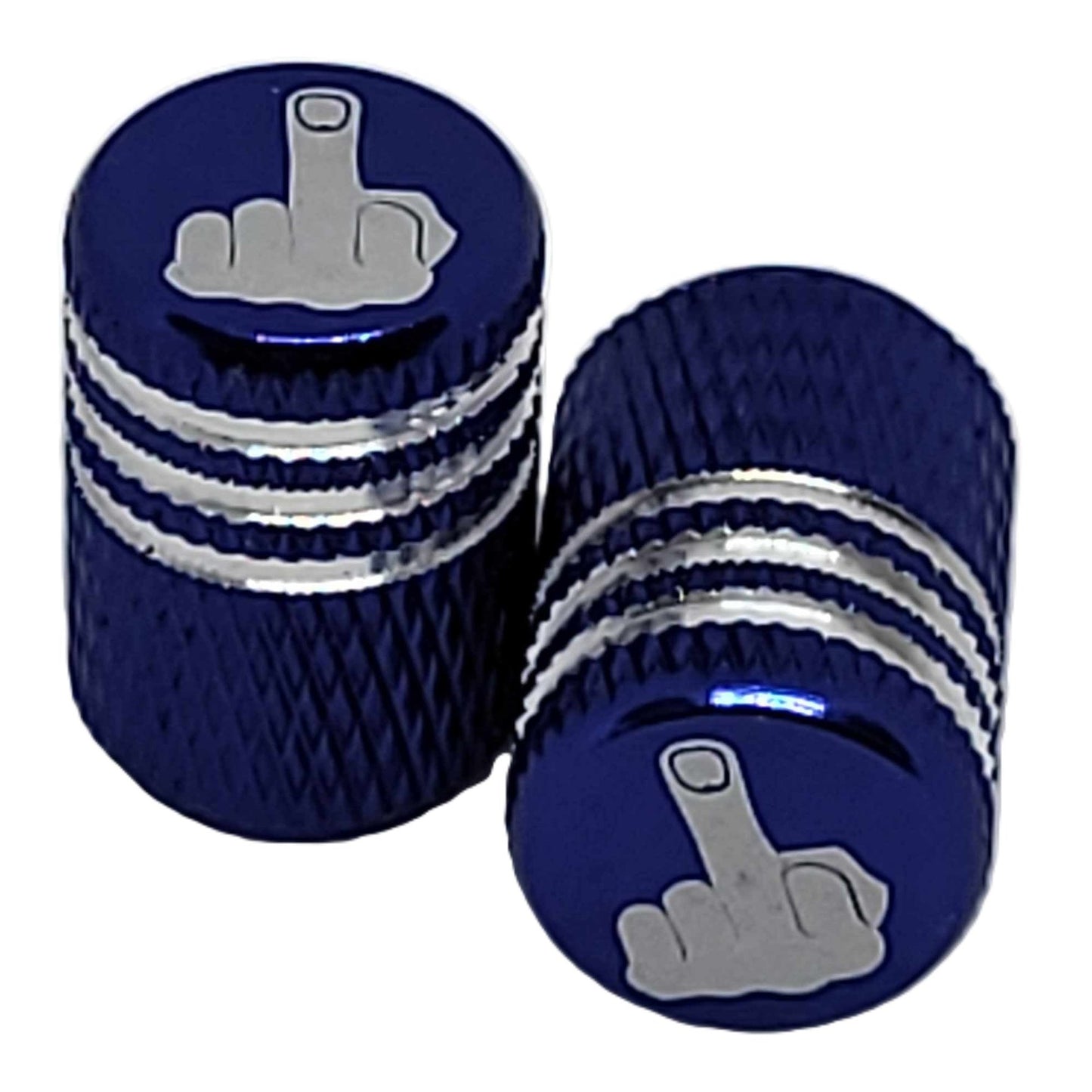Aluminum Motorcycle Tire Valve Caps x 2-Middle Finger Blue