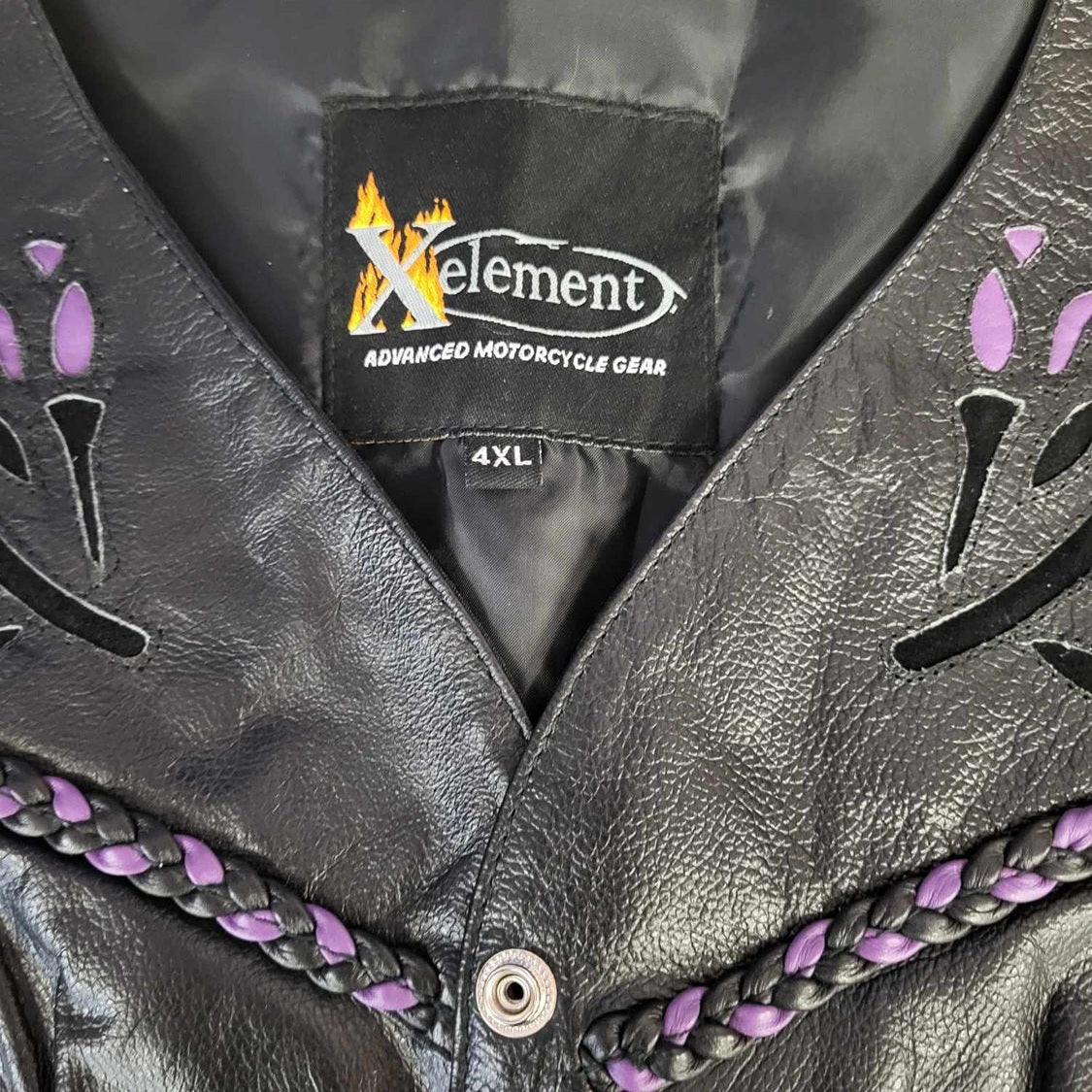 Xelement Ladies Leather Vest with Rose Inlay and Braid-Purple 4XL