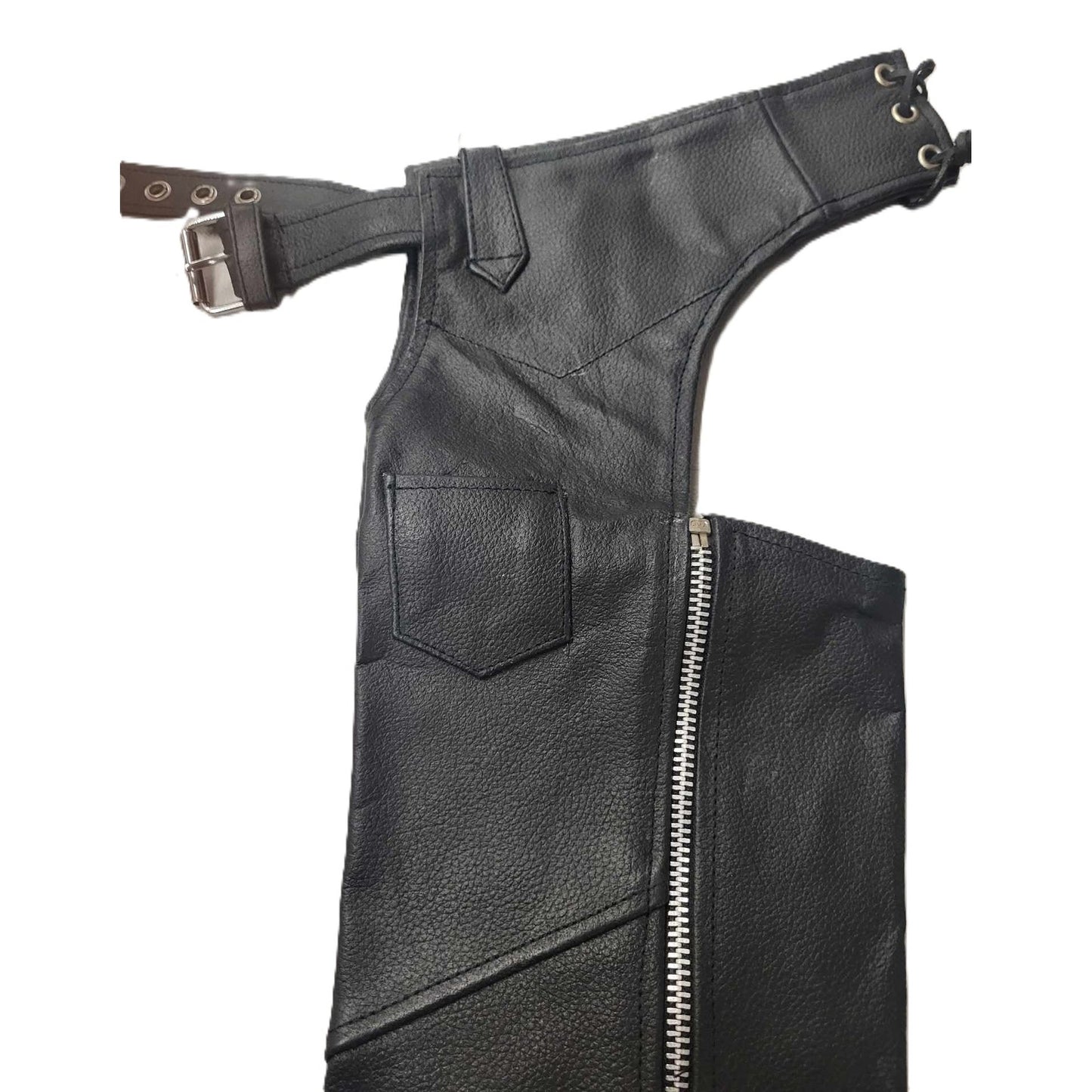 Youth Econo Black Leather Motorcycle Biker Chaps Small