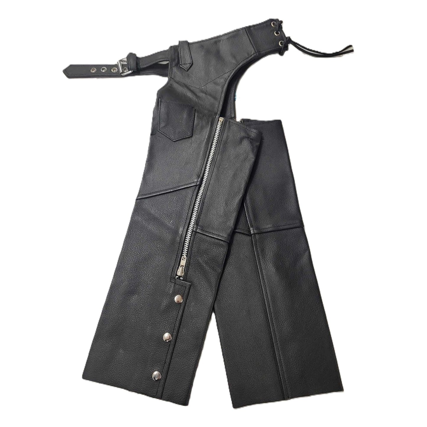 Youth Econo Black Leather Motorcycle Biker Chaps Small