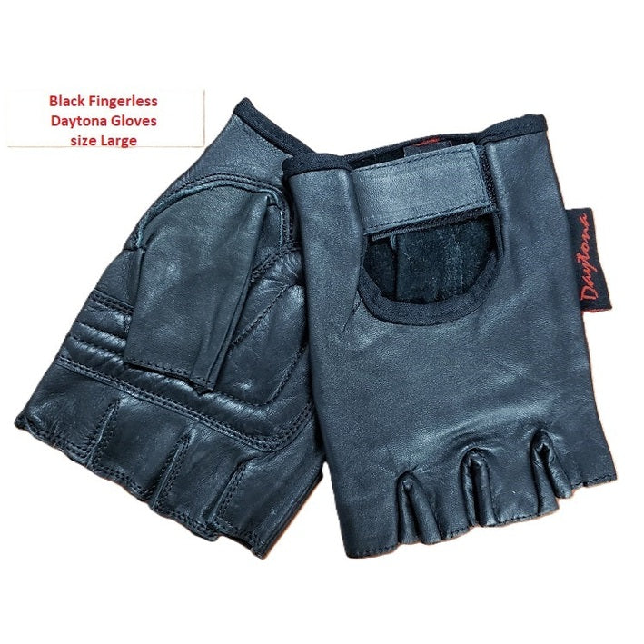 Daytona Classics 100% Leather Black Fingerless Daytona Motorcycle Gloves