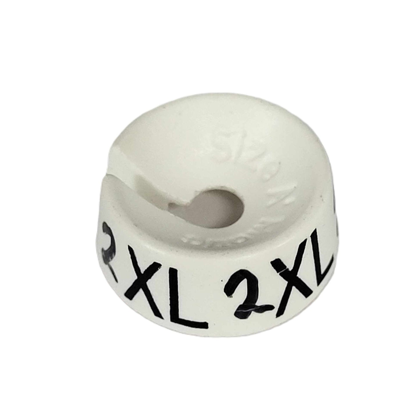 closeup of hanger size marker 2XL