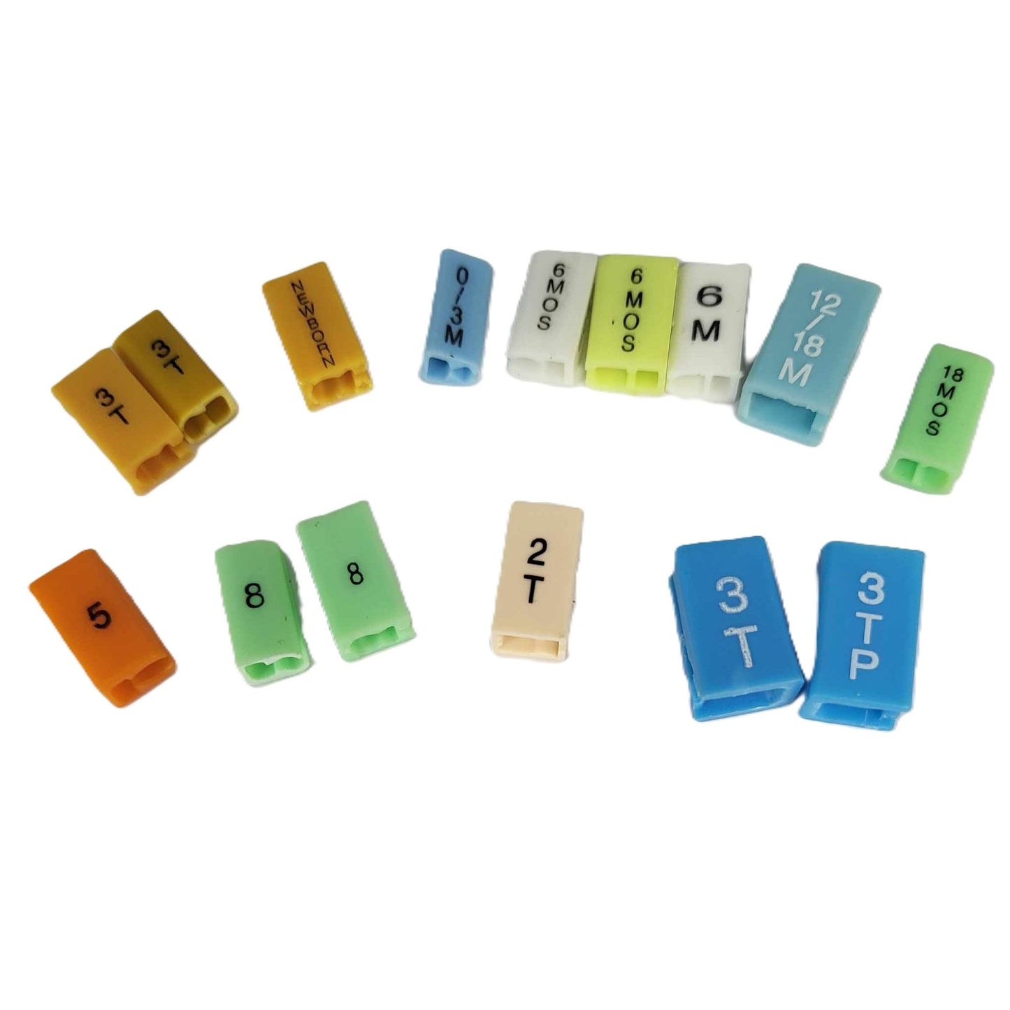 closeup of mixed child hanger size markers