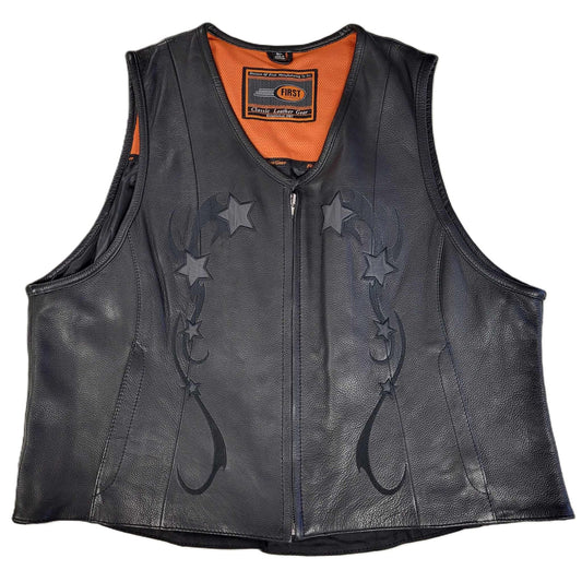 FMC Ladies Star Leather Motorcycle Vest-front
