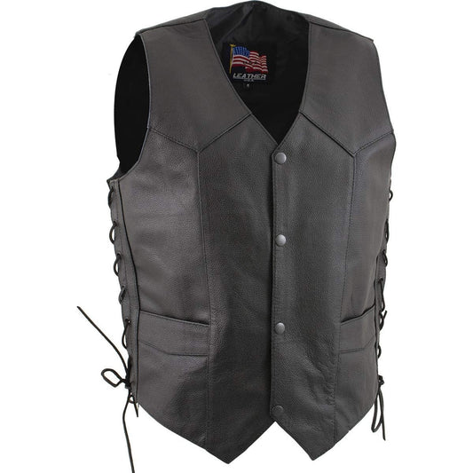 USA Leather Men's 4-Button V-Neck Lace-Up Motorcycle Vest 2XL