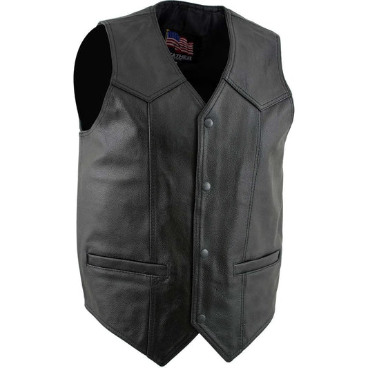 USA Leather Men's Classy V-Neck Motorcycle Vest 3XL