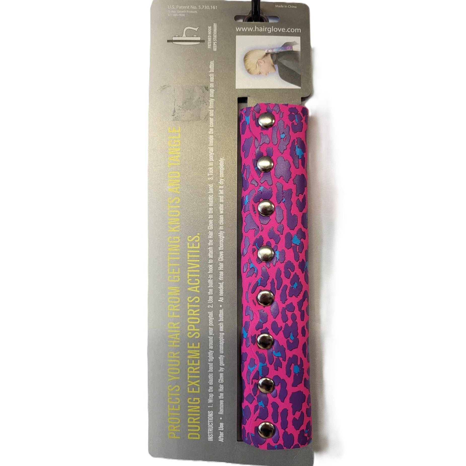 Hair Glove-8" Neoprene Hair Glove Wrap -Fuschia/Cheetah back