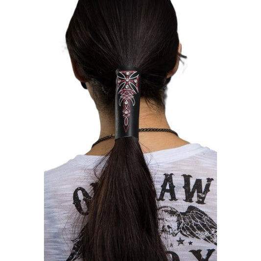 Hair Glove-4" Leather Hair Glove Wrap -Red Maltese Cross