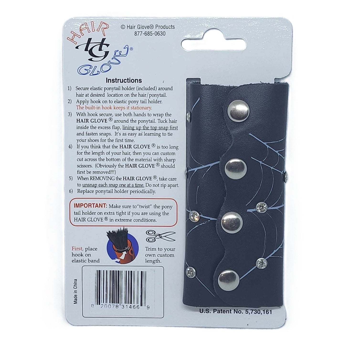 Hair Glove 4" Leather Hair Glove Wrap -Spider Web w/Rhinestones-back