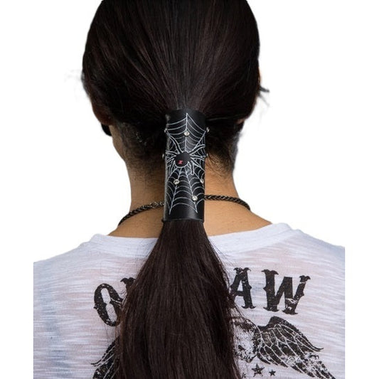 Hair Glove 4" Leather Hair Glove Wrap -Spider Web w/Rhinestones