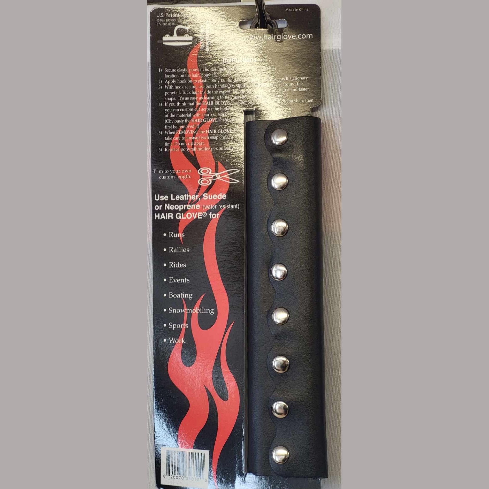Hair Glove 8" Leather Hair Glove Wrap -Bullet Heads w/Ruby Crystals Bacl