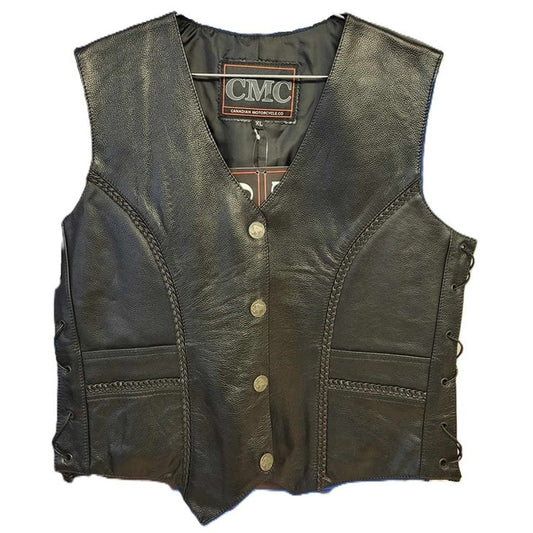Canadian Motorcycle Company Ladies Braided Lace-Up Sides Leather Motorcycle Vest-Laceup Sides XL