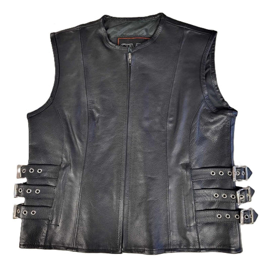 Canadian Motorcycle Company Ladies 3-Buckle Sides Leather Motorcycle Vest Small