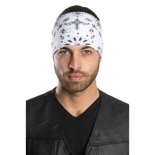 Man wearing Hair Glove Bandana XL - White Paisley Faith 24.5"