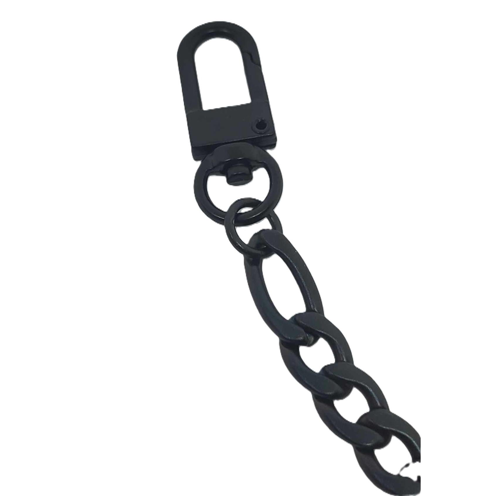 Hair Glove Stainless Steel 28" Herringbone Matte Black Biker Wallet Chain-close up of clasp