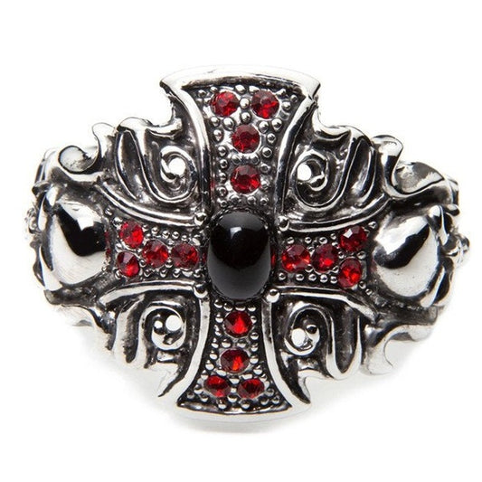 Hair Glove-Hair Ringz Antique Silver Iron Cross w/Ruby Crystals