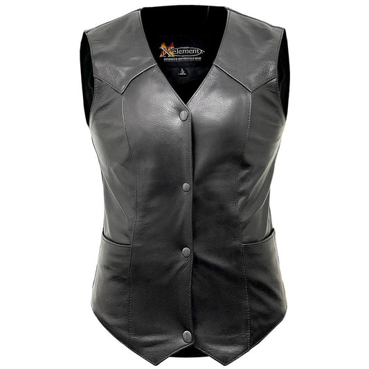 Ladies USA Leather V-Neck 4-Snap Classy Motorcycle Vest